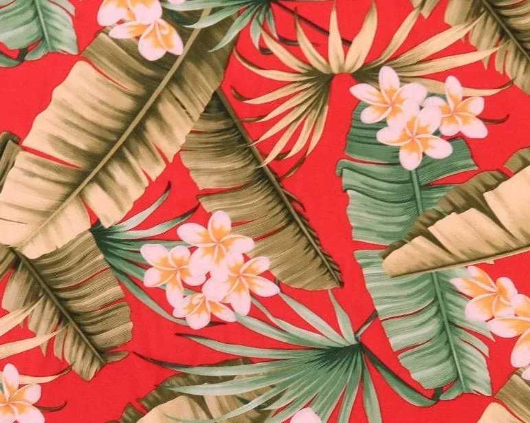 Plumeria Rayon Hawaiian Fabric - Red R102R RED-0002RP