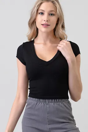 Rib V-Neck Crop Top