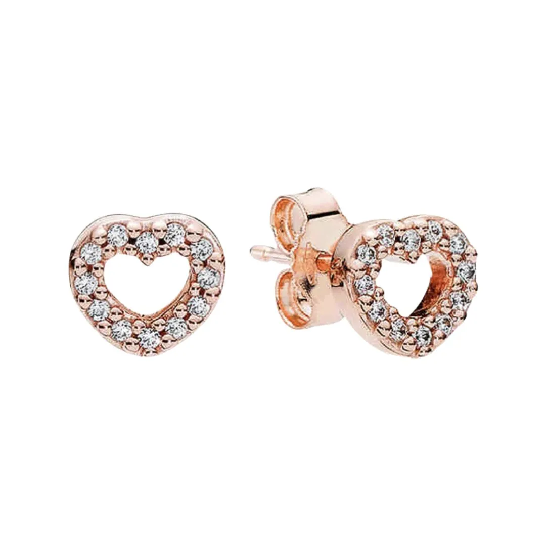 ROSE GOLD SILVER 925 OPEN ZIRCONIA STUD EARRINGS