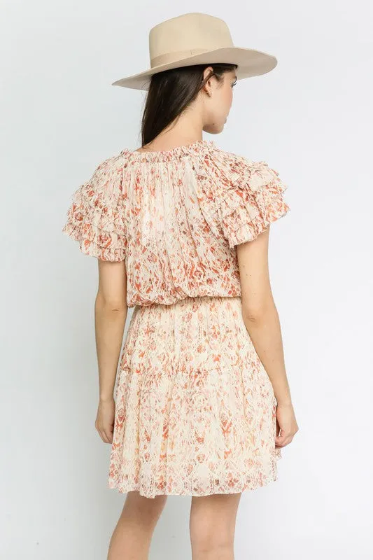 Rust Pattern Flutter Dress