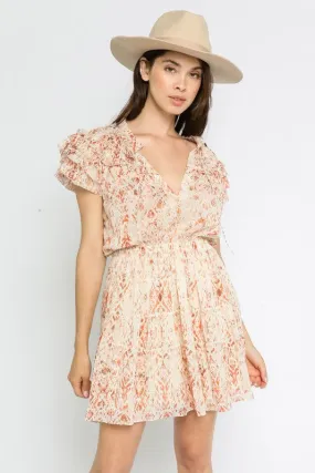 Rust Pattern Flutter Dress