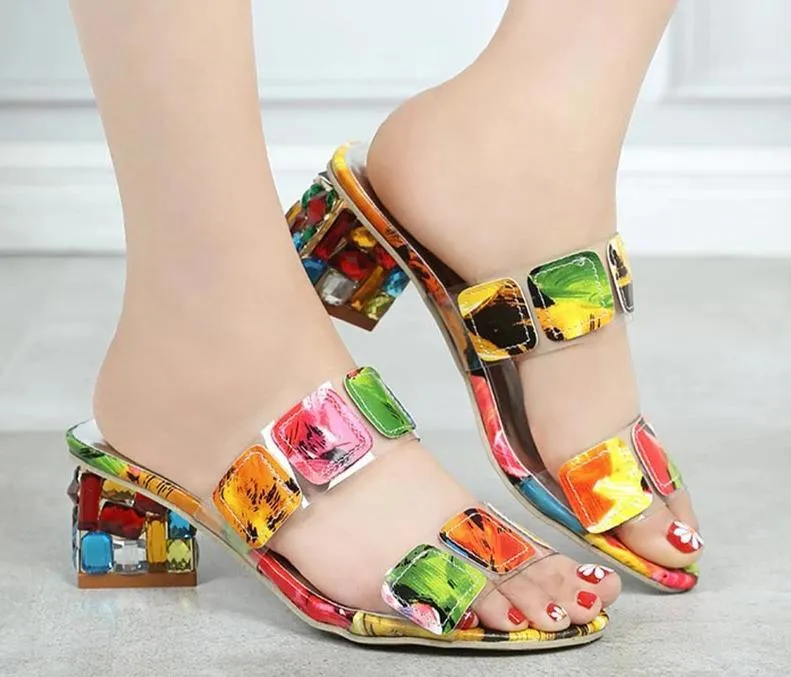 Sandals Square Heels Peep Toe