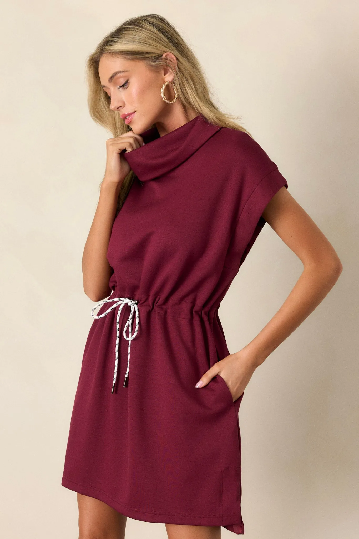 See The End Burgundy Drawstring Mini Dress