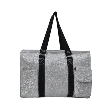 Silver Glitter NGIL Zippered Lined Caddy Organizer Tote Bag