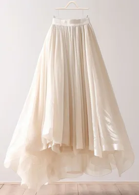 Simple Beige Asymmetrical Wrinkled Elastic Waist Chiffon Skirt Summer AB1013