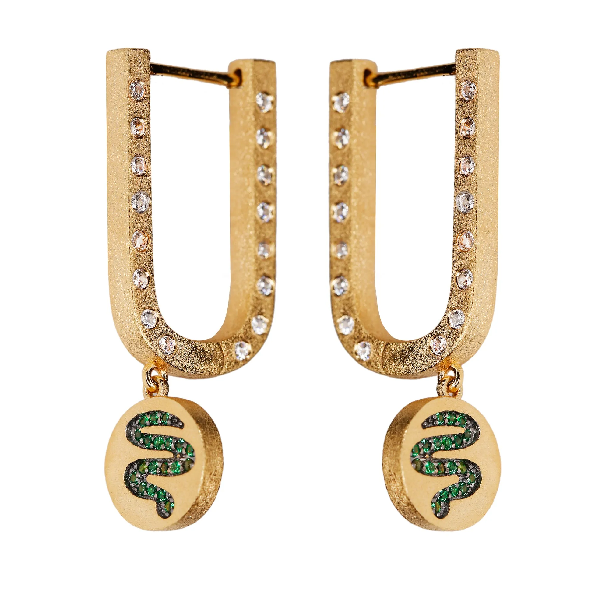 Small Hoop Earrings with Heliographic Charm in Vermeil Gold