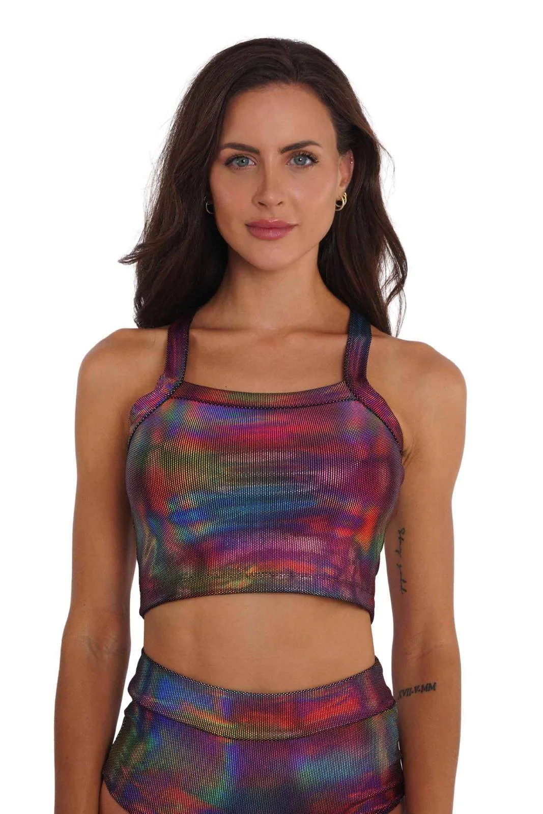 Square Neck Crop Top - Techno Color