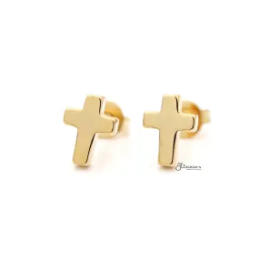 Stainless Steel Cross Stud Earrings - Gold