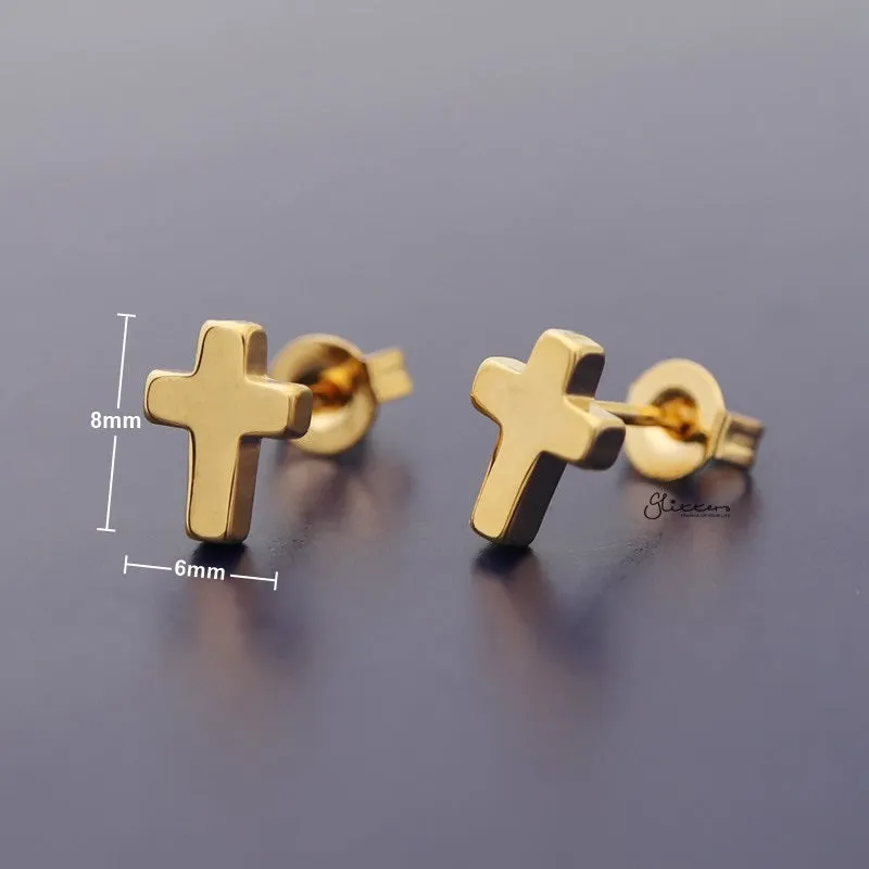 Stainless Steel Cross Stud Earrings - Gold