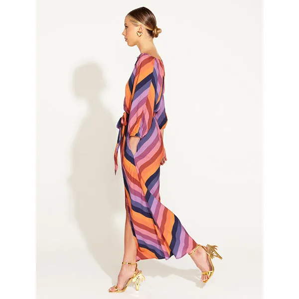 Sunset Dream Tie Waist Midi Dress - Sunset Stripe