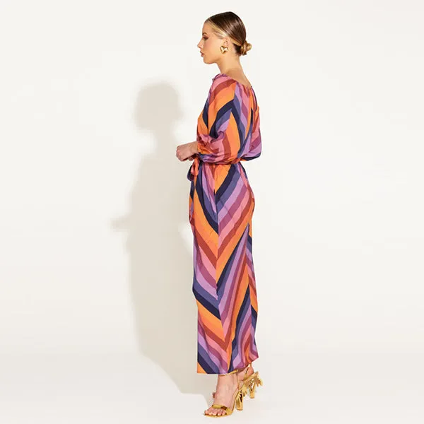 Sunset Dream Tie Waist Midi Dress - Sunset Stripe