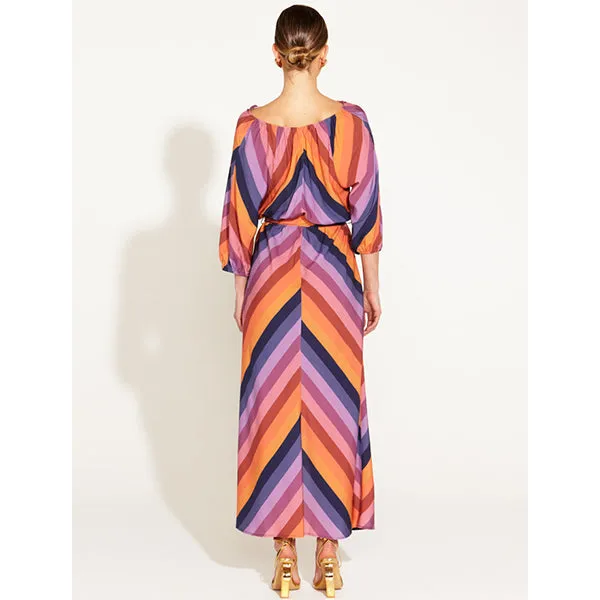 Sunset Dream Tie Waist Midi Dress - Sunset Stripe