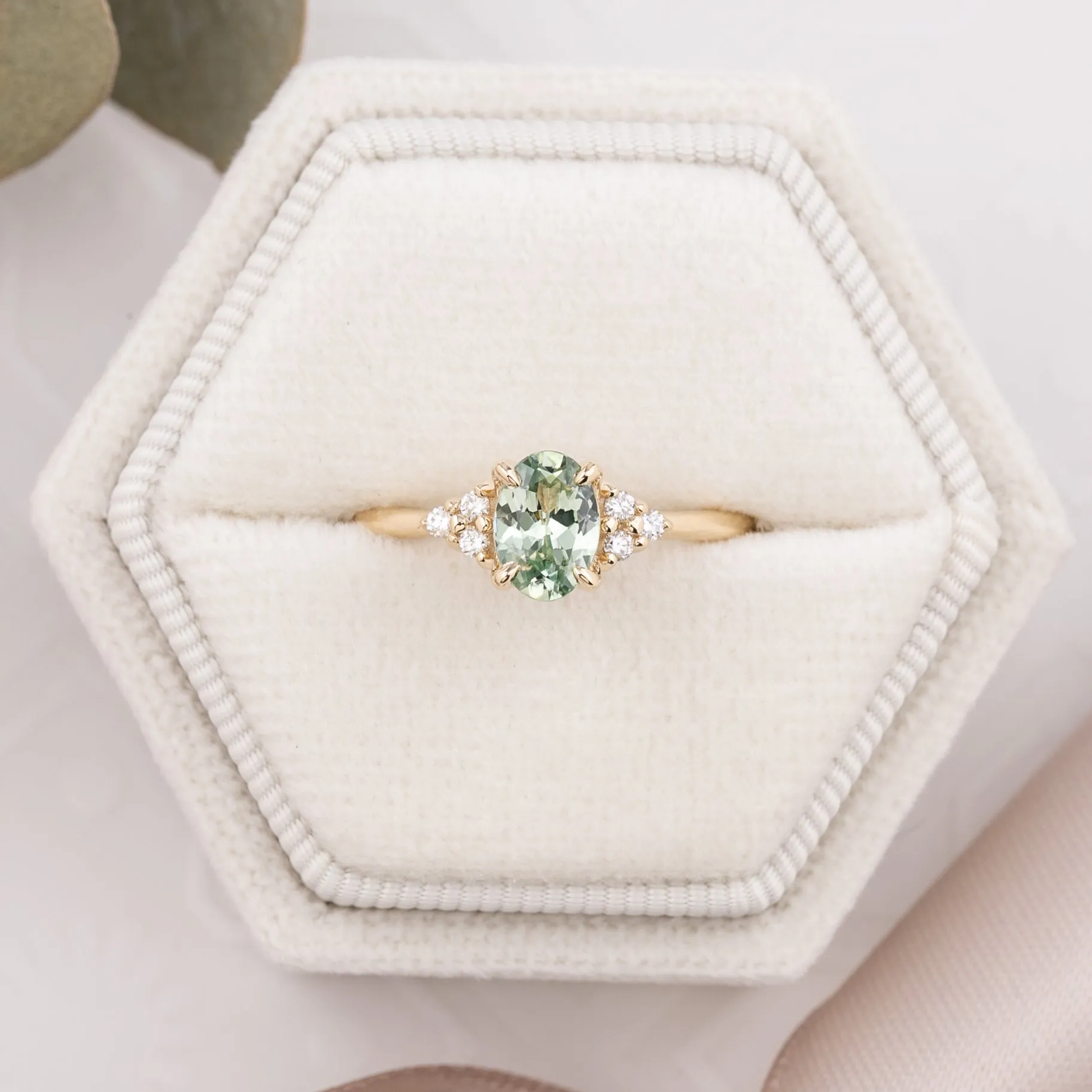 Teresa Ring 0.94ct Light Green Montana Sapphire, 14k Yellow Gold (One of a kind)