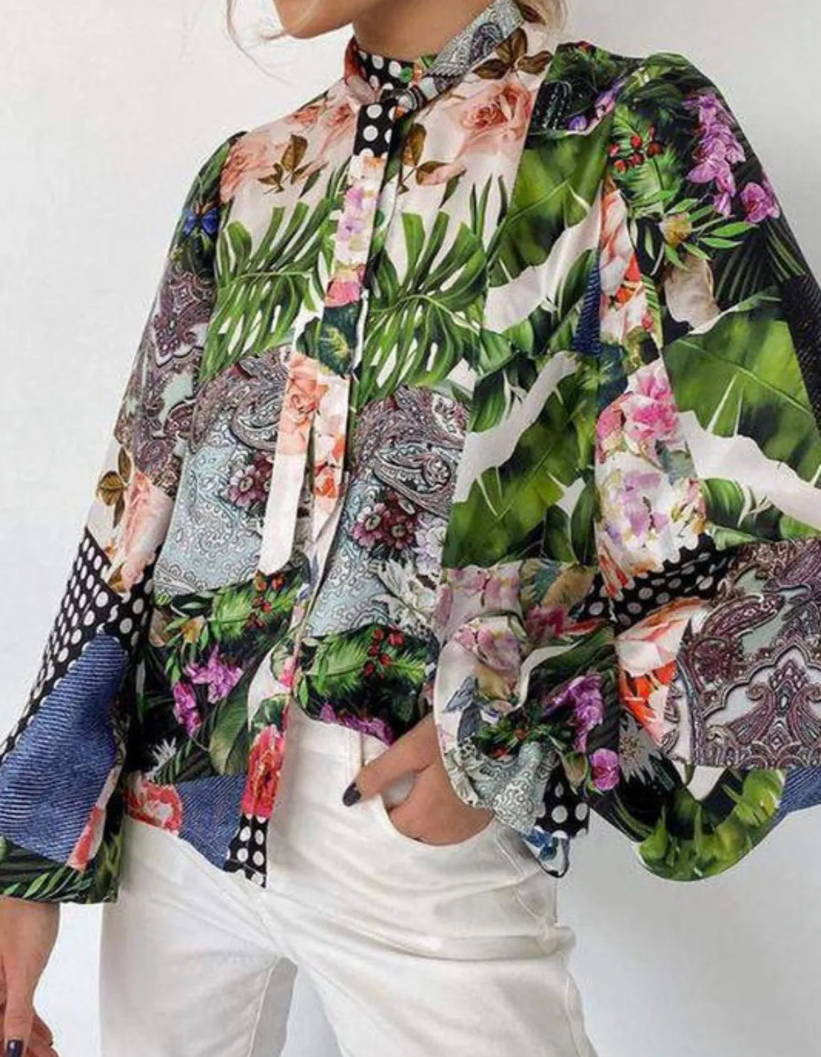 Tropical Print Sleeve Top