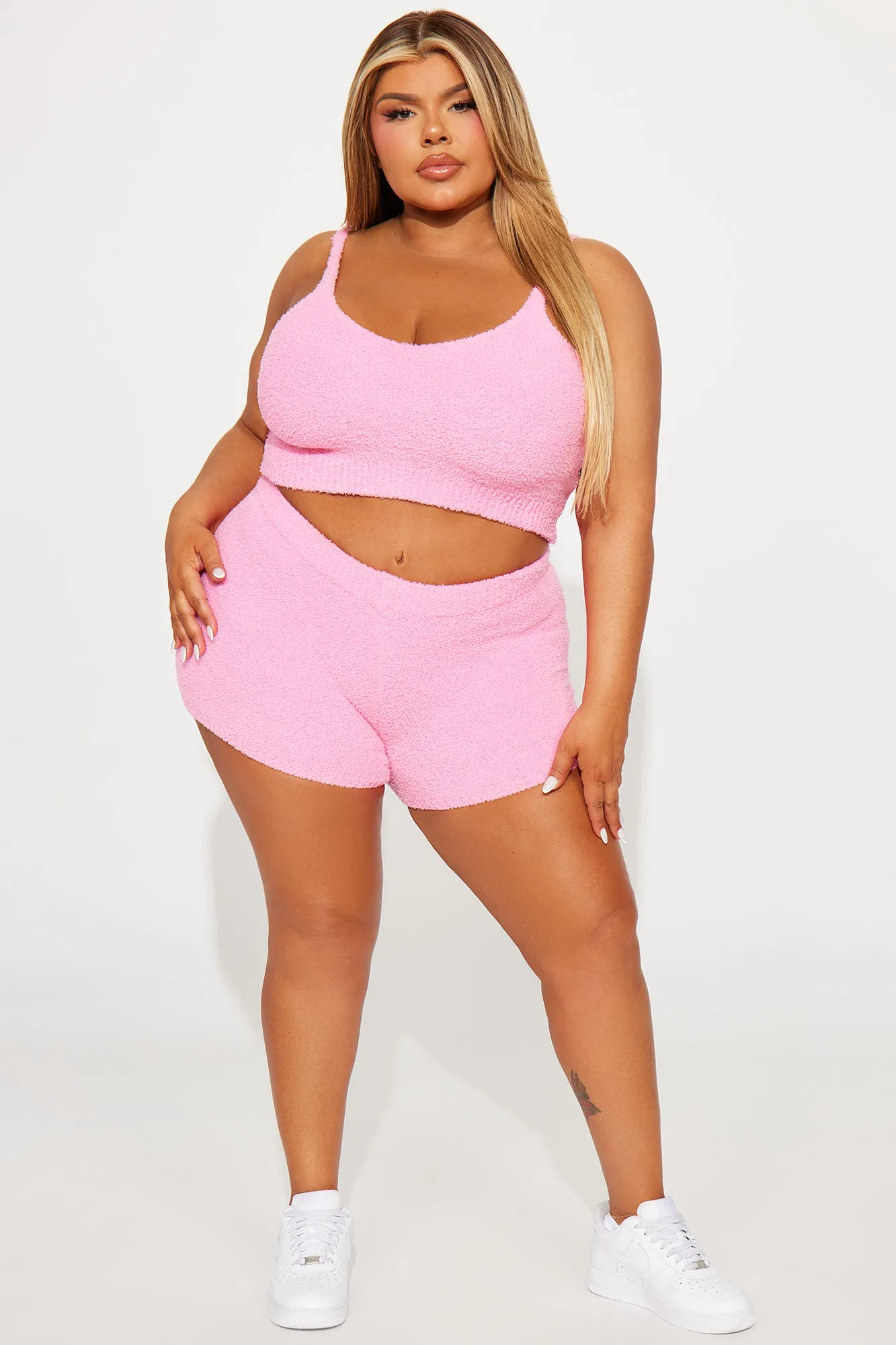 Unbothered Mood Cozy Short Set - Pink