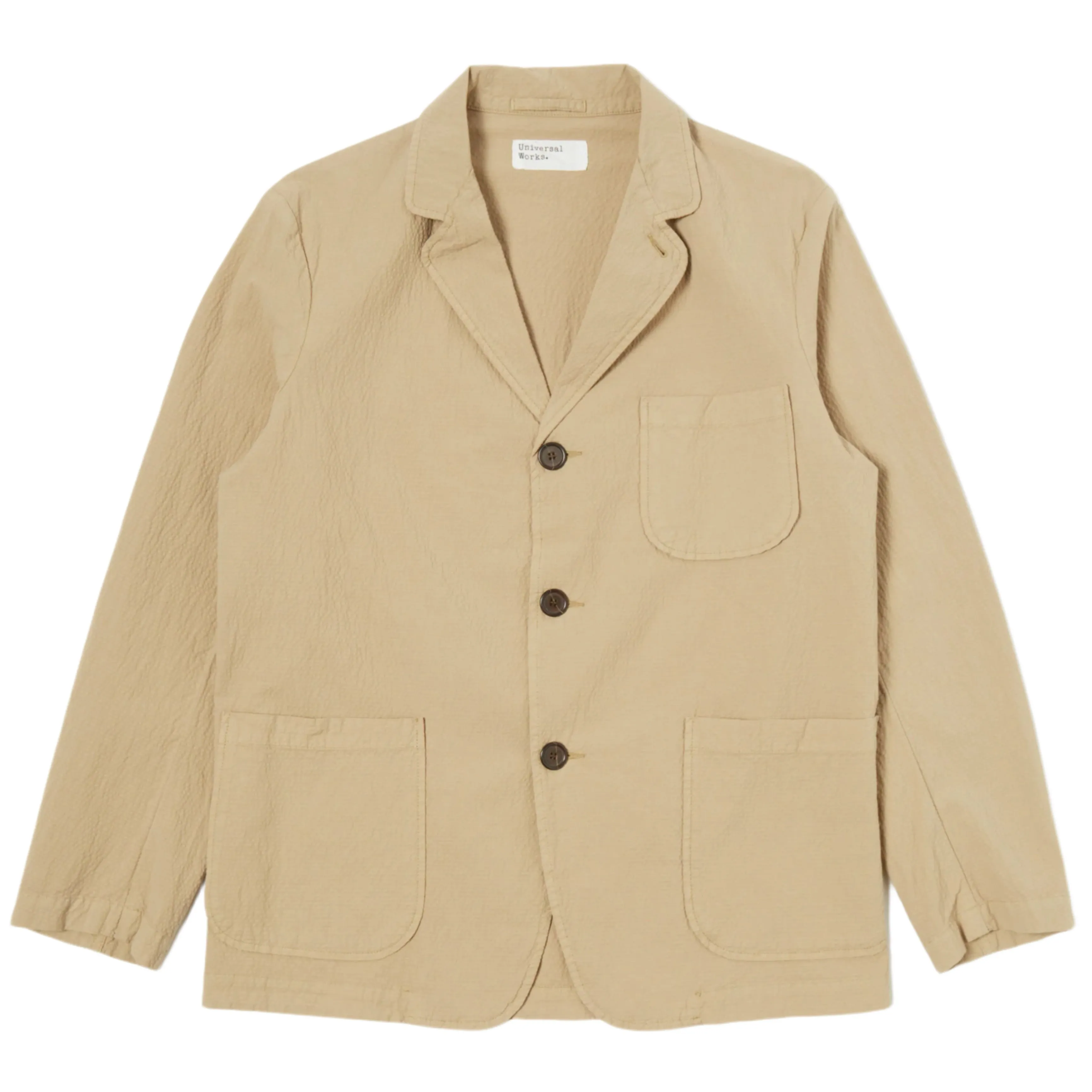 UNIVERSAL WORKS Three Button Jacket In Summer Oak Seersucker II