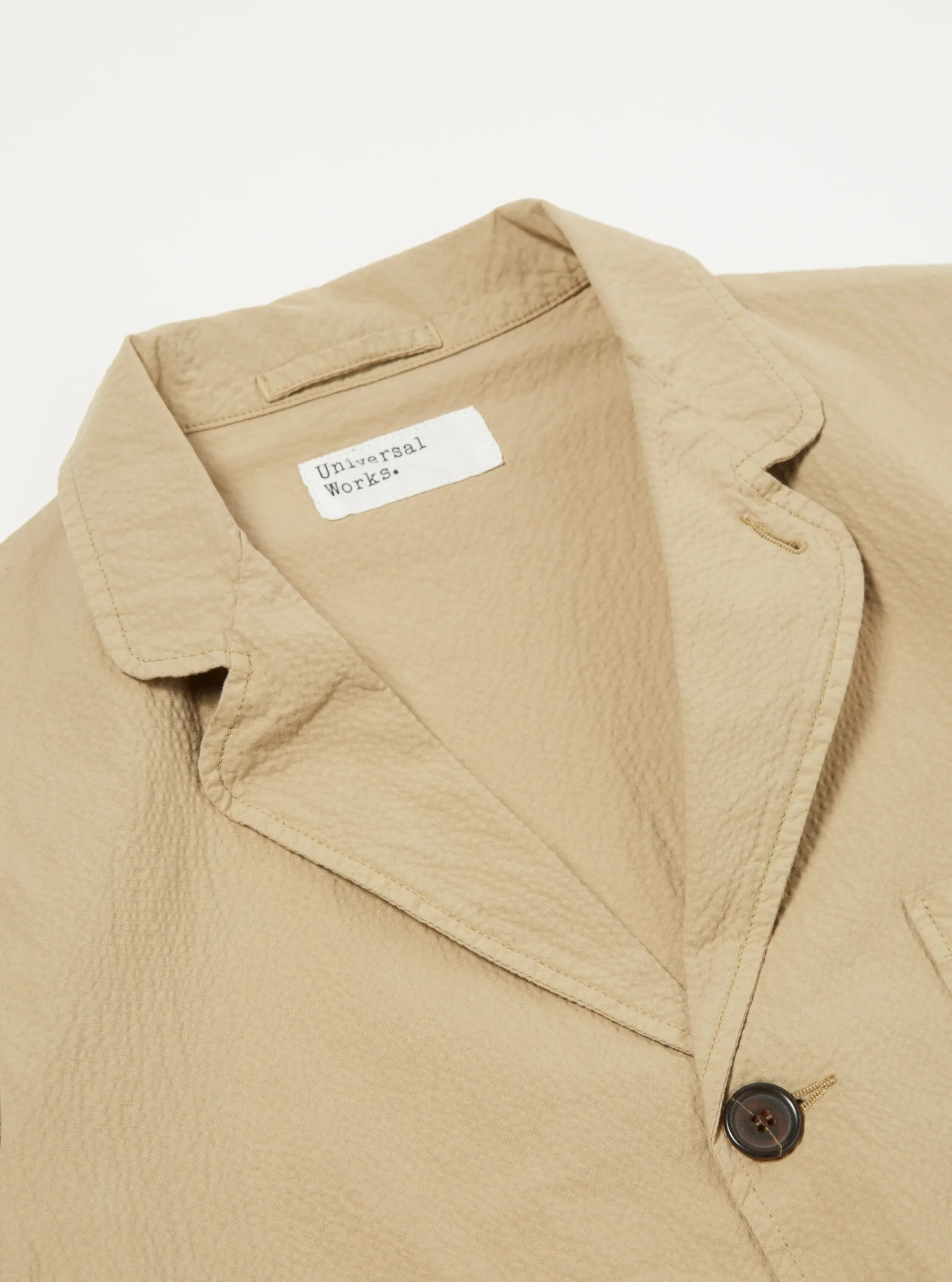 UNIVERSAL WORKS Three Button Jacket In Summer Oak Seersucker II