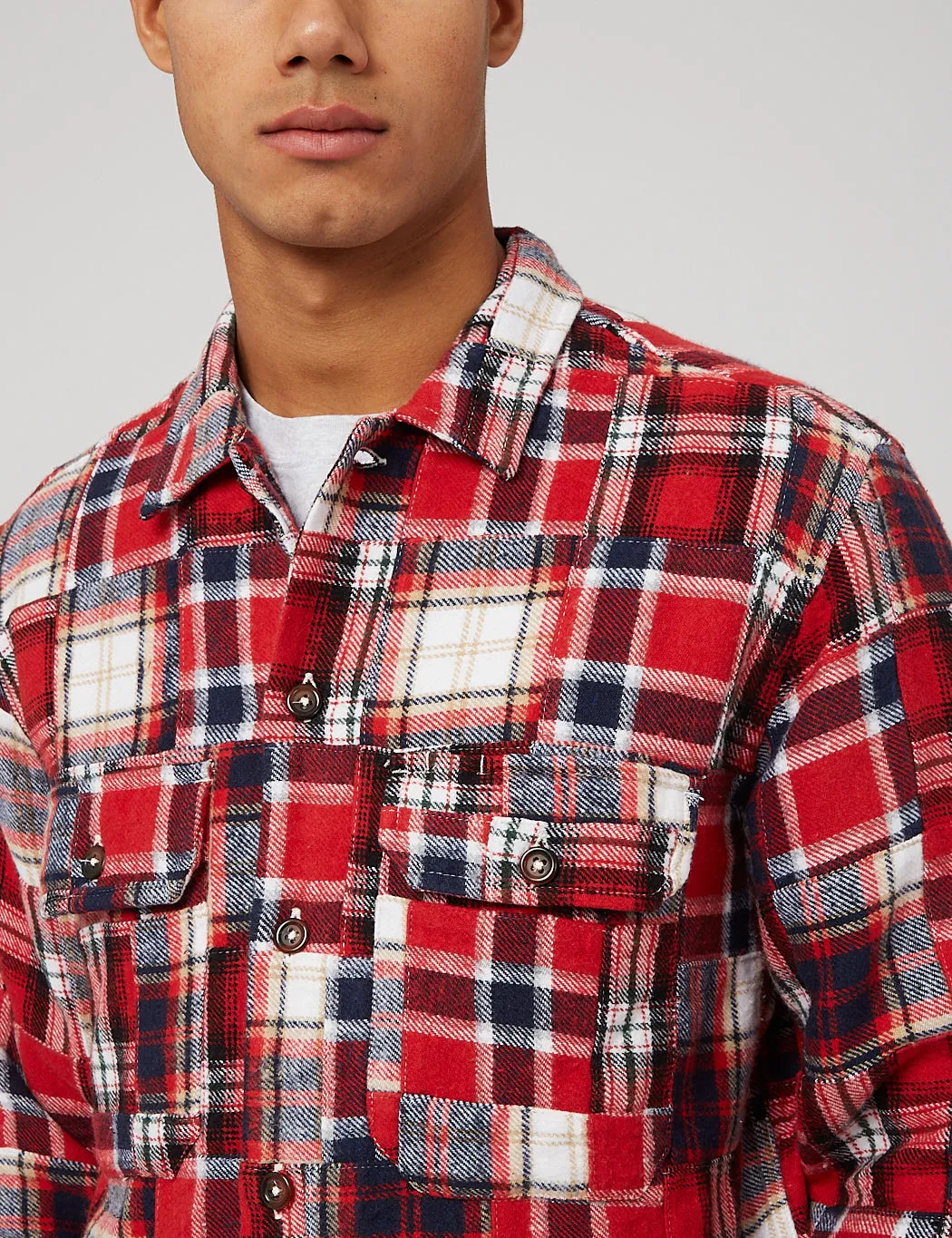 Universal Works Utility Shirt (Patchwork) - Red