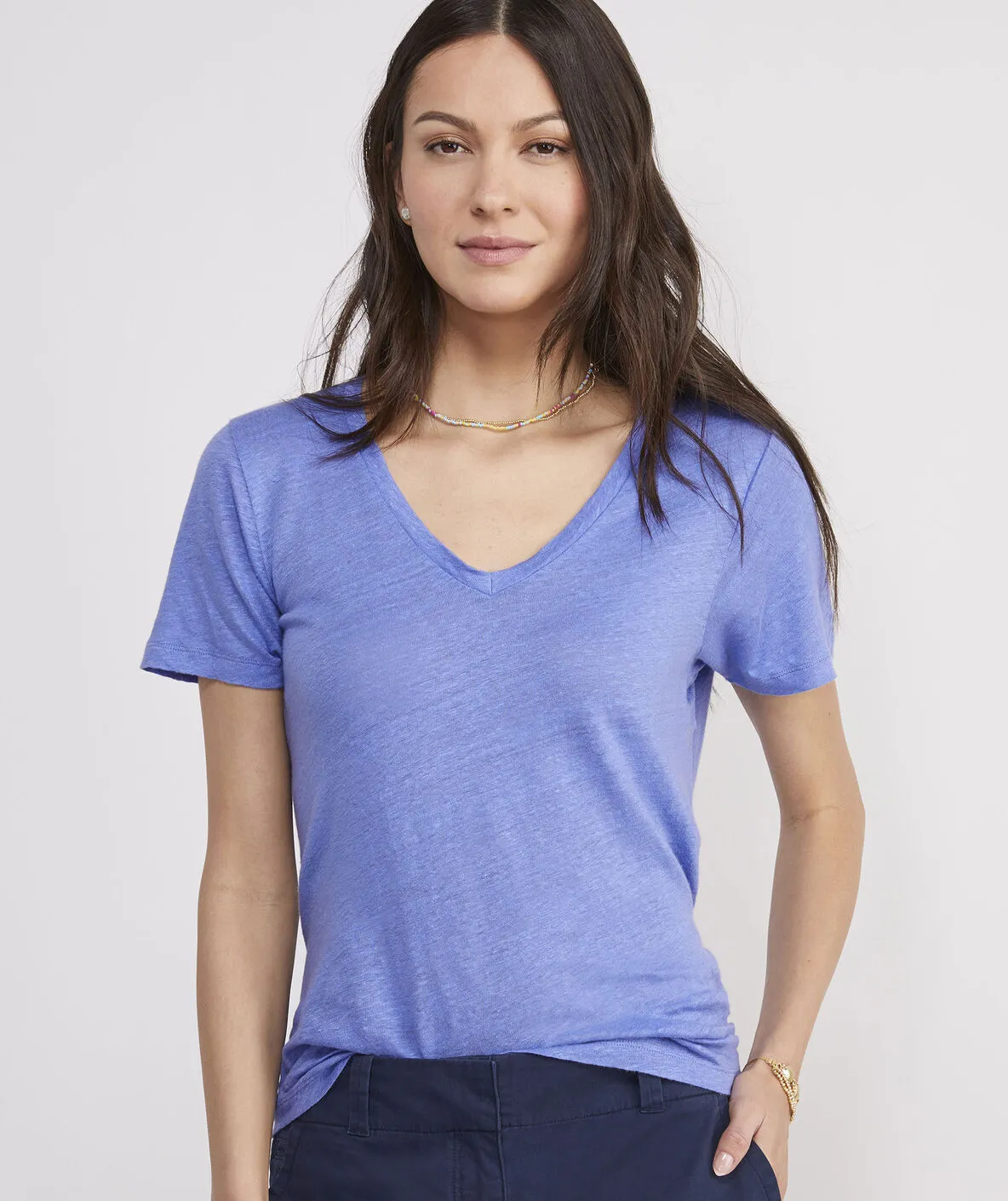 Vineyard Vines Women's Linen V-Neck Tee- Vineyard Violet