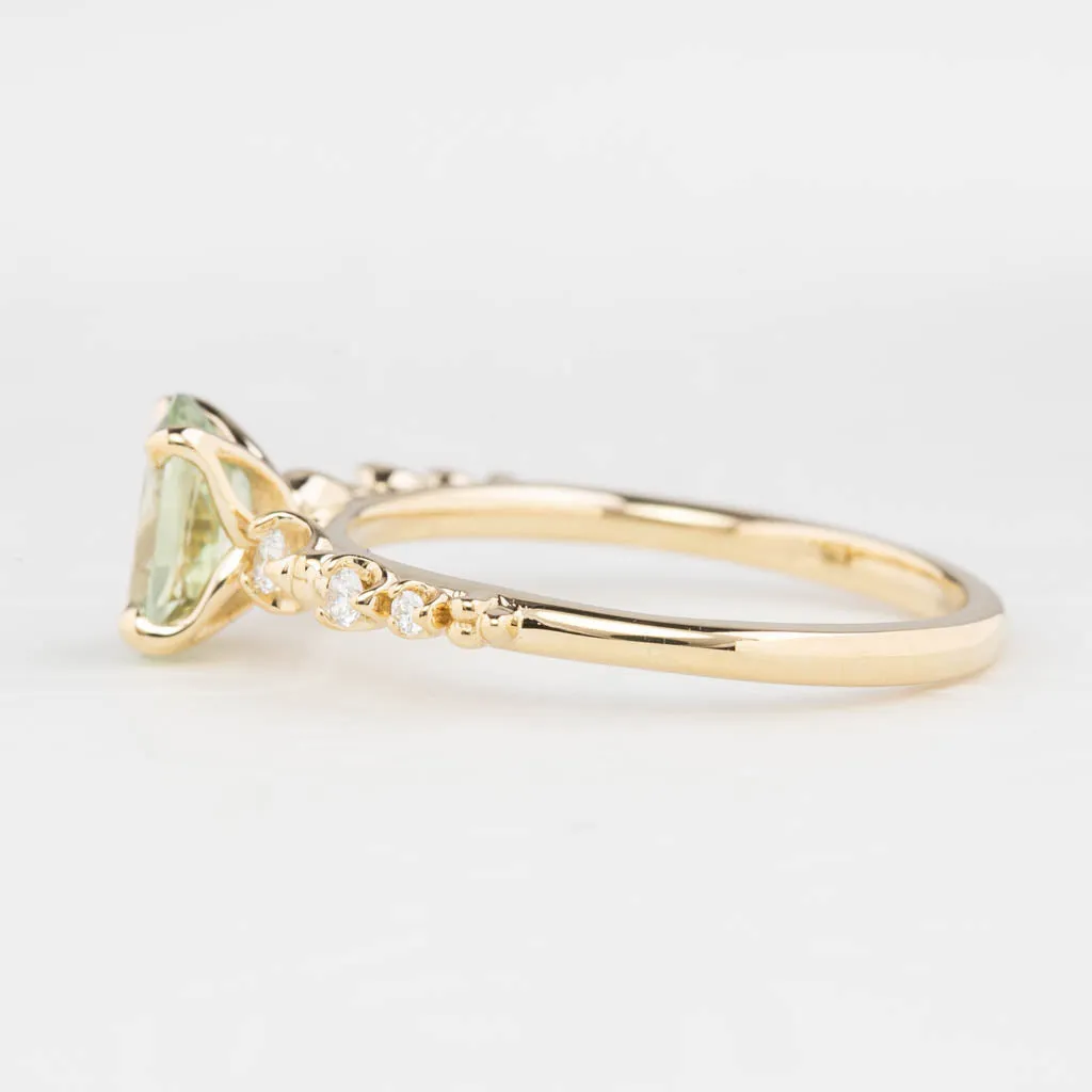 Wisteria Ring 0.90ct Light Green Montana Sapphire, 14K Yellow Gold (One of a kind)