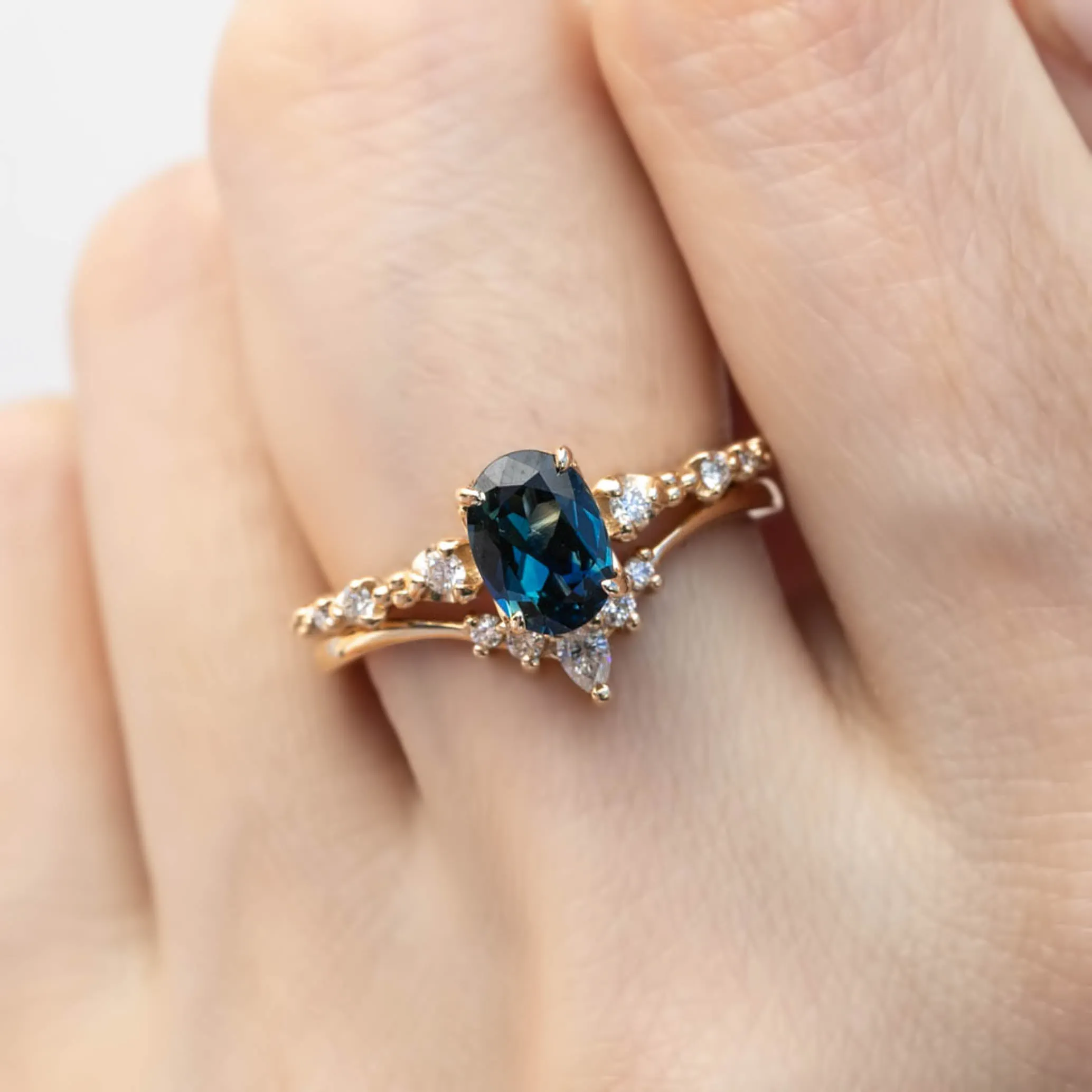 Wisteria Ring 1.17ct Deep Teal Blue Queensland Sapphire, 14K Yellow Gold (One of a kind)