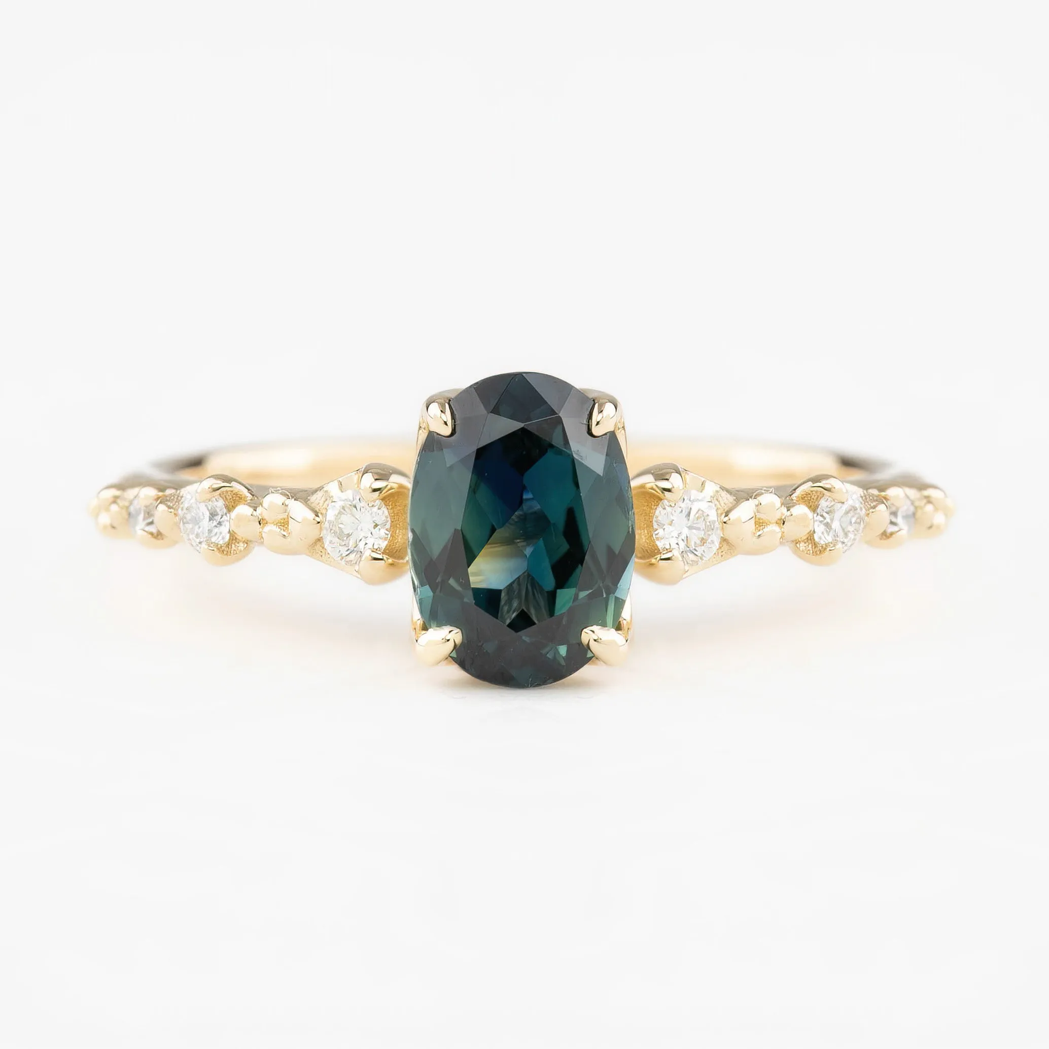 Wisteria Ring 1.17ct Deep Teal Blue Queensland Sapphire, 14K Yellow Gold (One of a kind)