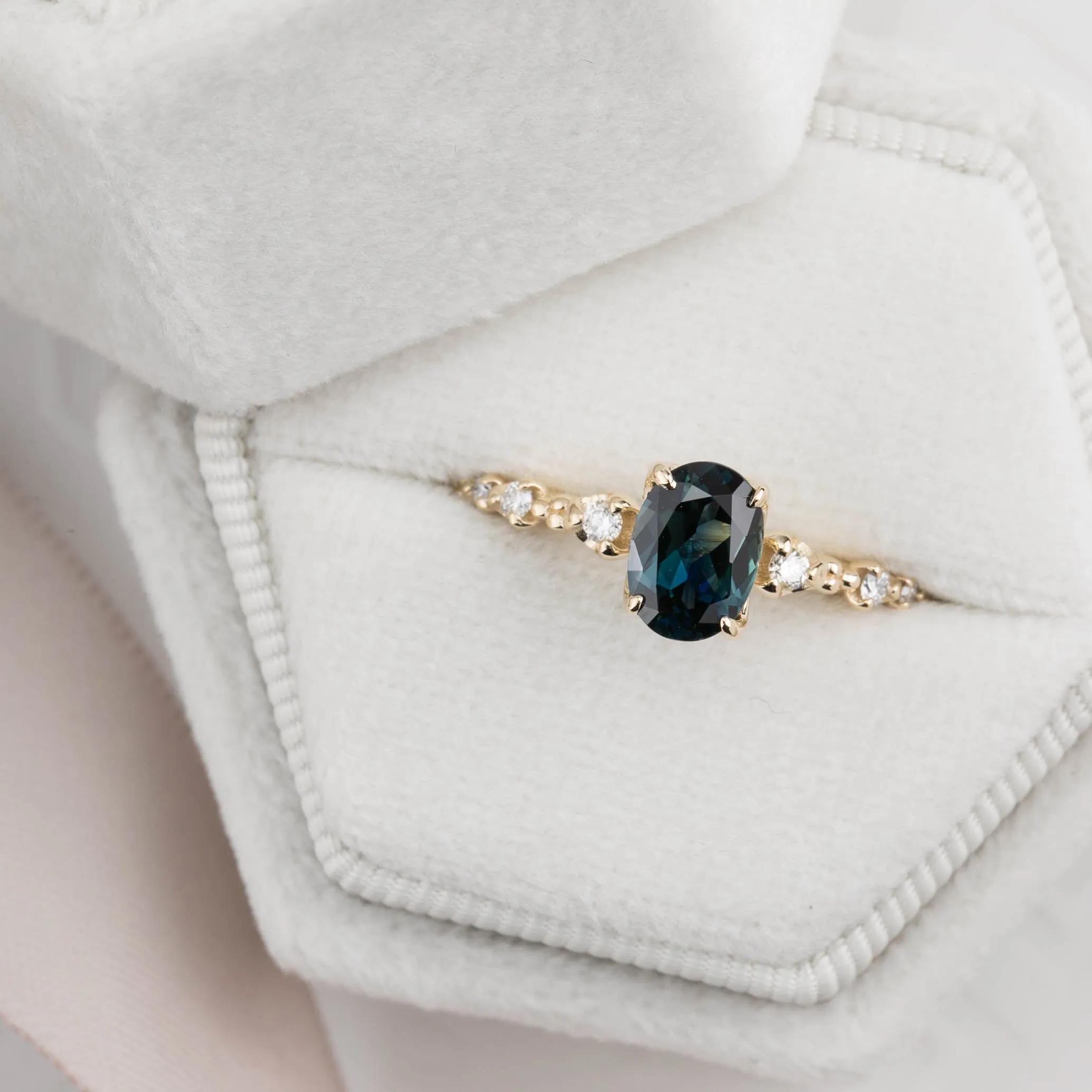 Wisteria Ring 1.17ct Deep Teal Blue Queensland Sapphire, 14K Yellow Gold (One of a kind)