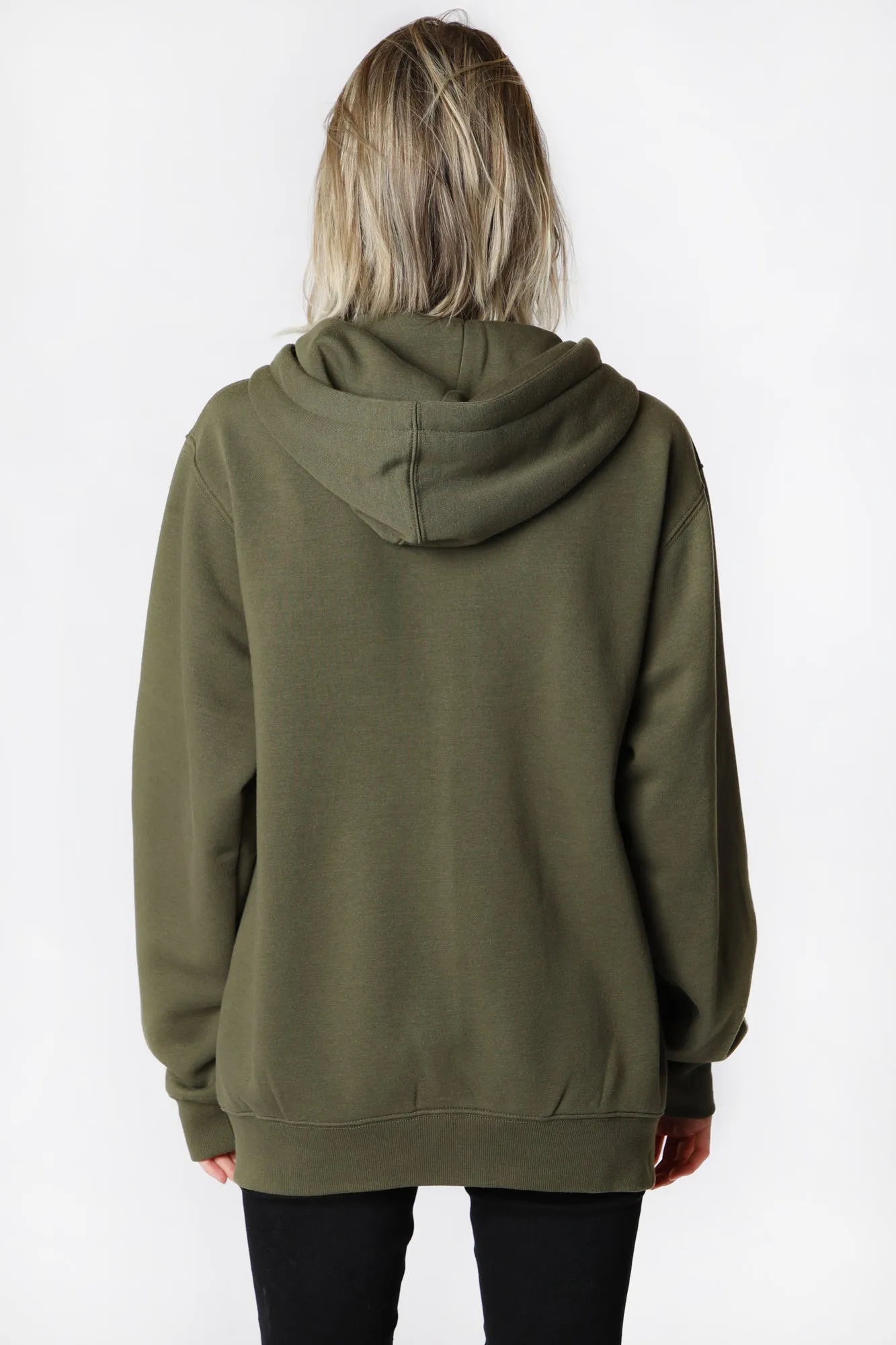 Womens Enygma Graphic Zip-Up Olive Green Hoodie