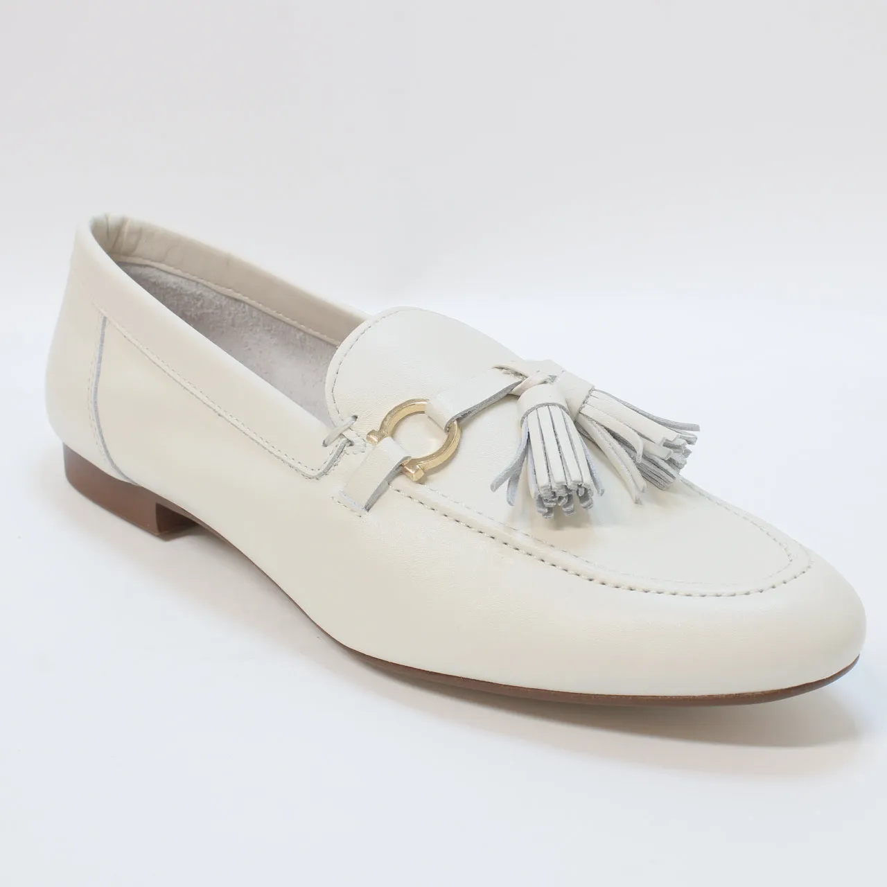 Womens Office Flock Suede Tassle Loafers Off White Leather