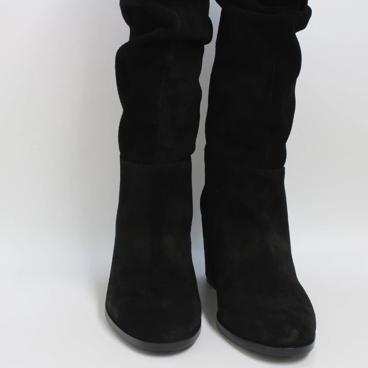 Womens Office Kaley Round Toe Block Heel Boots Black Suede