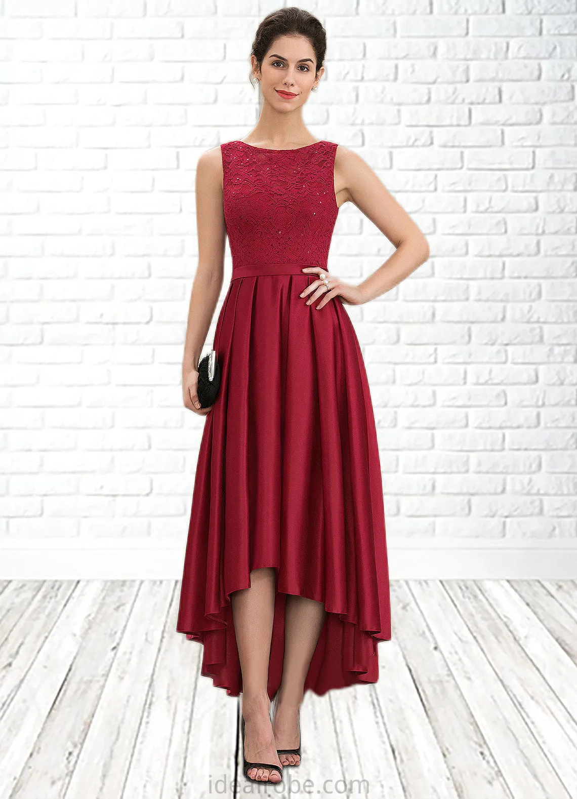 Yazmin A-Line Scoop Neck Asymmetrical Satin Lace Mother of the Bride Dress With Sequins STK126P0014752