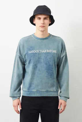 Ziggy Crop Oversize Men's Indigo Embroidered Sweatshirt